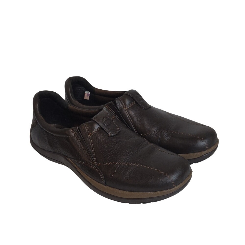Earth Origins Mens Dark Brown Leather Slip On Loafers Walking Shoes Comfort